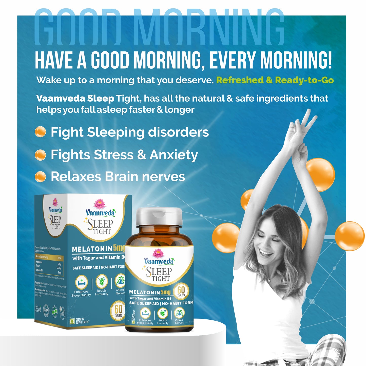 Sleep Tight Sleeping Pills : Melatonin 5mg Sleeping Aid Pill with Tagara & Vitamin B6 Tablet