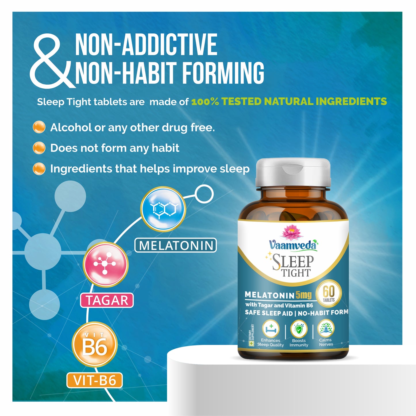 Sleep Tight Sleeping Pills : Melatonin 5mg Sleeping Aid Pill with Tagara & Vitamin B6 Tablet