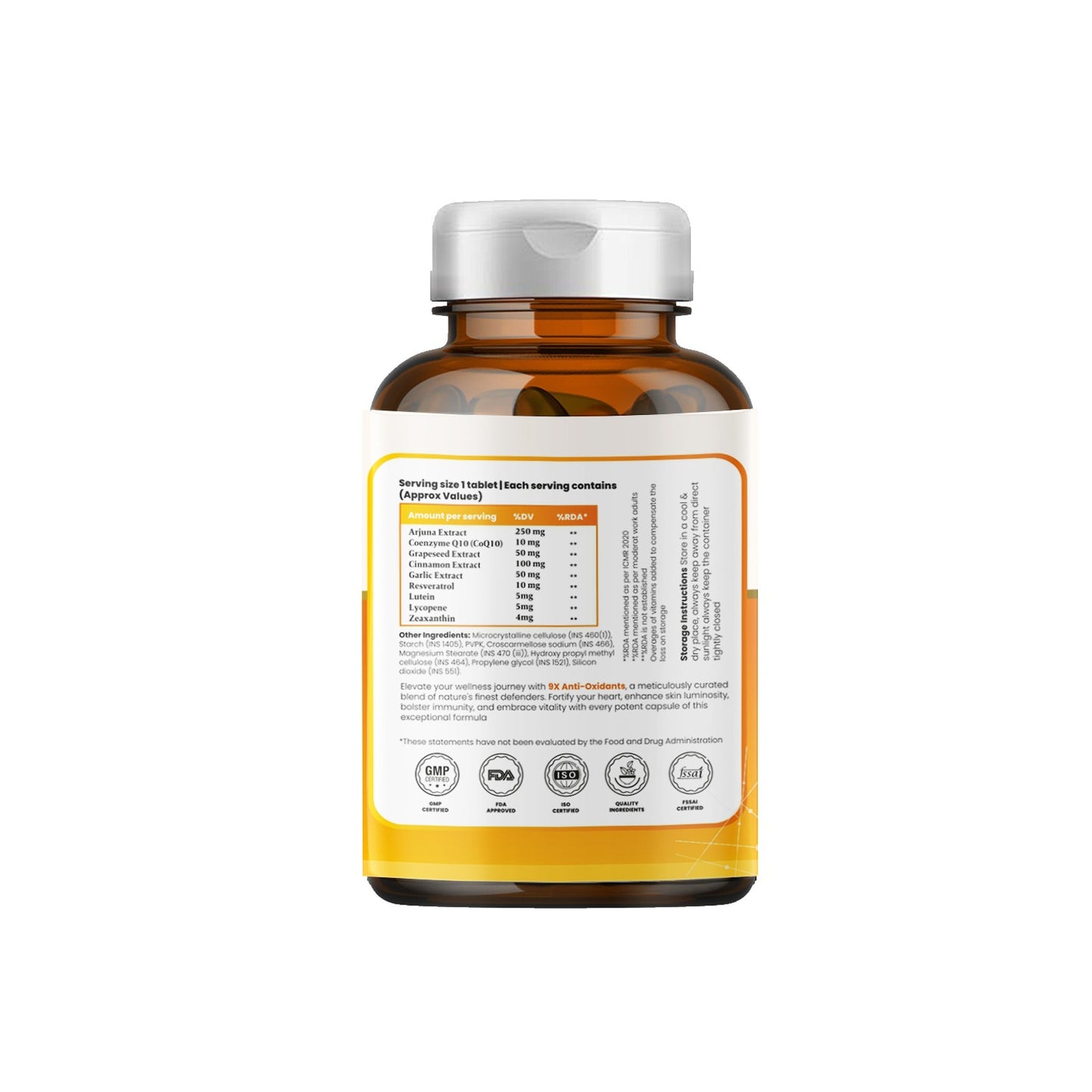 Advanced 9X Anti Oxidants : Arjuna Extract,CoQ 10, Resveratrol & More
