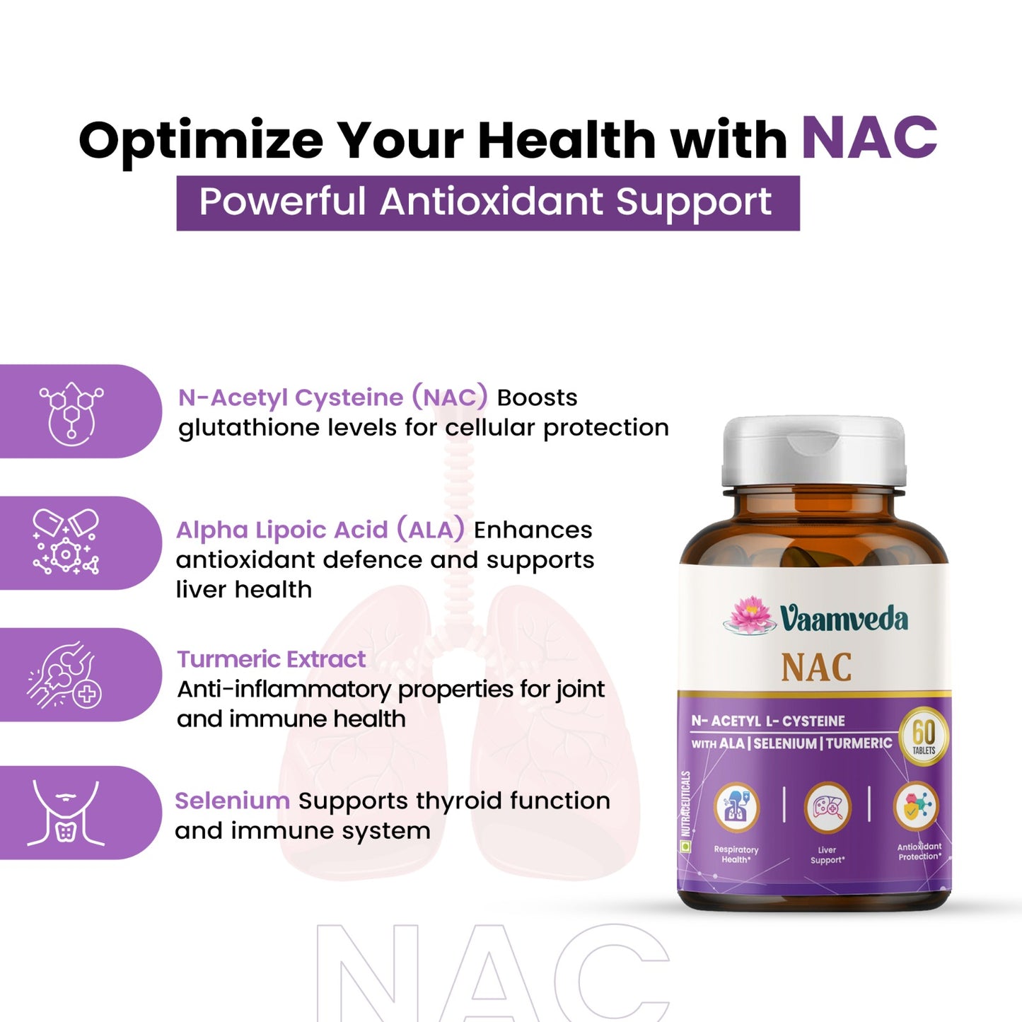 NAC (N-ACETYL L-CYSTEINE) with ALA, Selenium and Turmeric Extarct